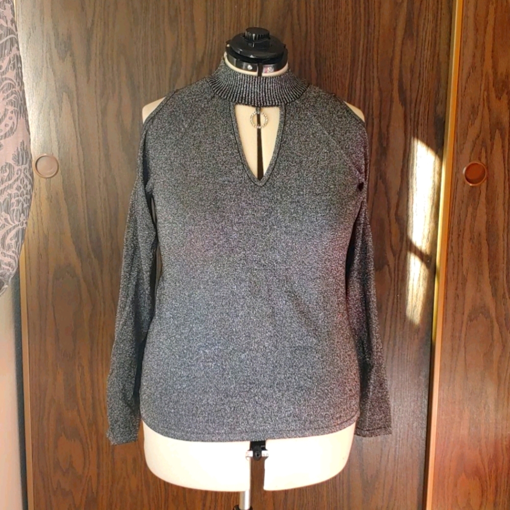 Gray Shimmer Keyhole Long Sleeve Top | NWOT